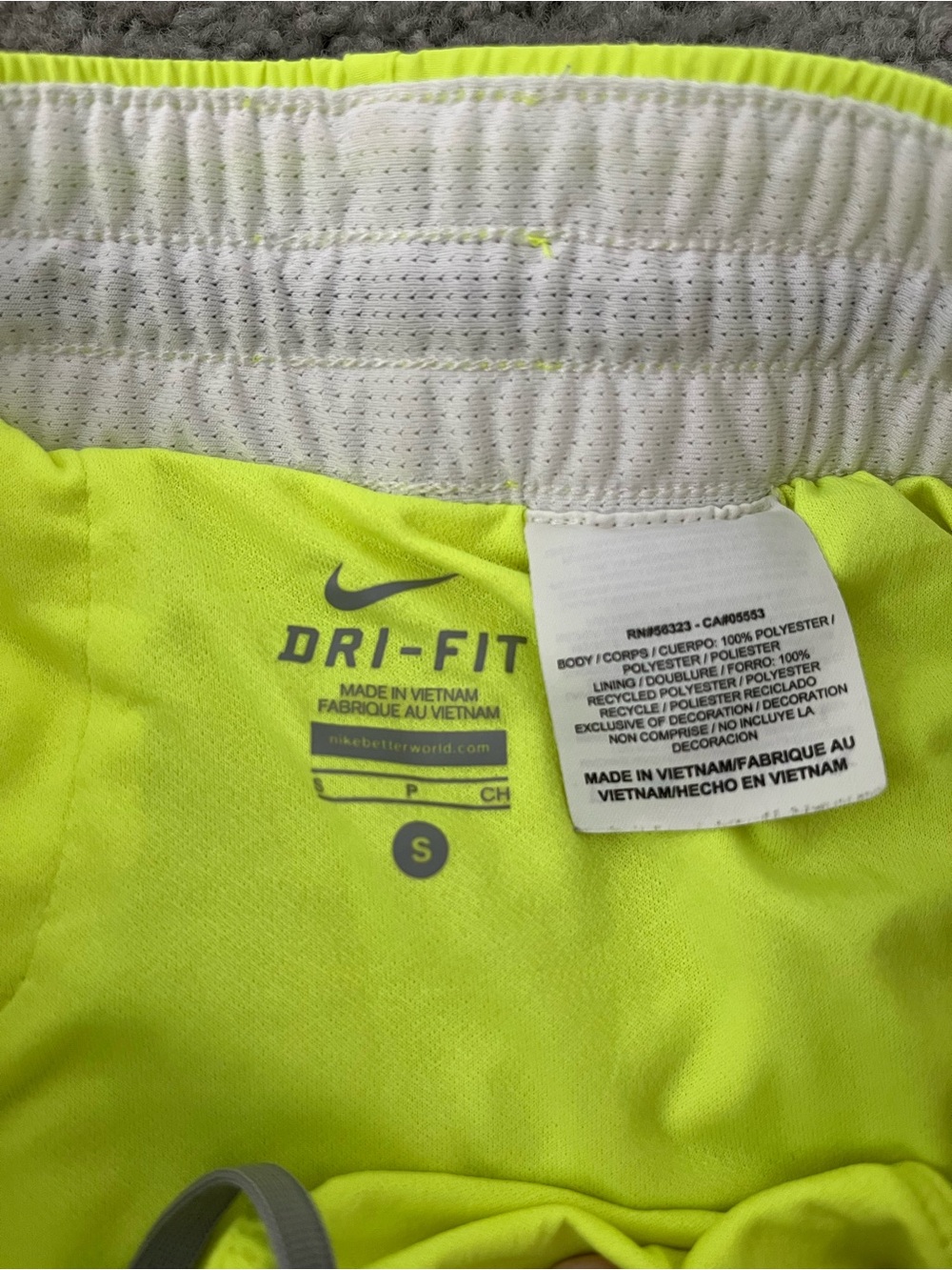 Nike Women's Neon Yellow Athletic Running Shorts with Gray Trim - Picture 8 of 8